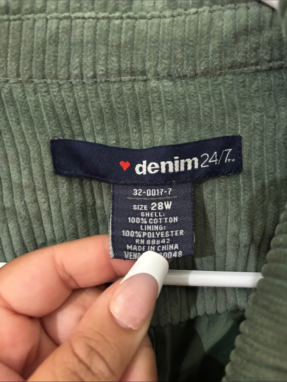 Denim 24/7 Olive Green Corduroy Shirt Jacket